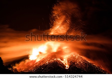 Night Eruption of Volcano Etna Royalty-Free Stock Photo #514324744