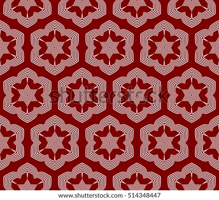 red background with seamless sacred pattern. silver triangle flower. vector illustration. for design invitation, wallpaper, fabric