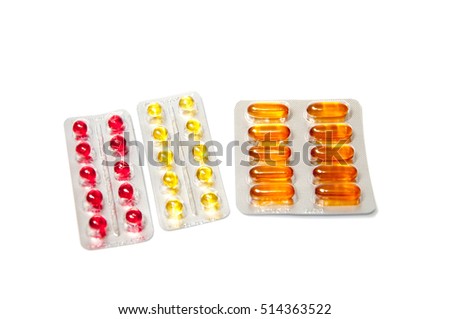 Colorful medicines isolated on white background.