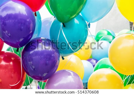 Balloons party. Funny symbolic objects. Colorful balloons background. Leisure activity. Vibrant colors. Royalty-Free Stock Photo #514370608