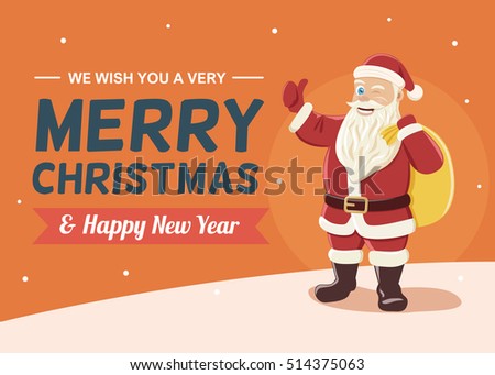 Christmas Greeting Card Background with Santa Claus Showing Thumbs Up Sign