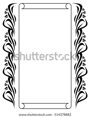 Black and white abstract silhouette frame. Raster clip art.