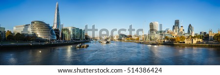 Morning skyline panorama of London including south bank and financial district 