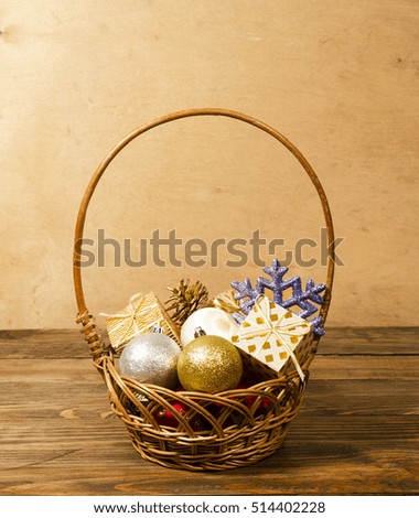 Christmas New Year decoration wooden golden background