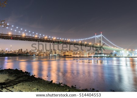 Robert F. Kennedy Bridge (aka Triboro Bridge) at night, in Astoria, Queens, New York