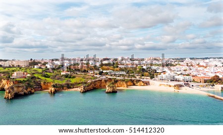 Aerial from the city Lagos in the Algarve in Portugal Royalty-Free Stock Photo #514412320