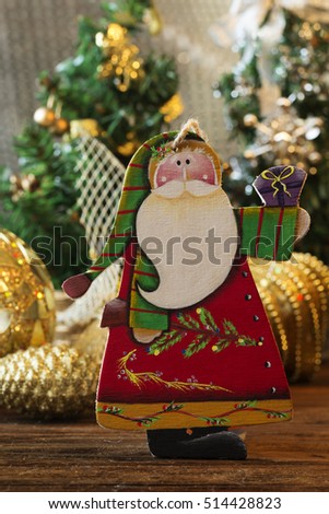 toy of santa claus. Santa Claus christmas decoration. Christmas wooden toys for the Christmas tree