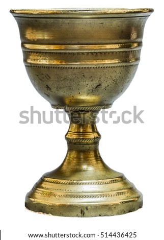 Ancient chalice of copper on white background Royalty-Free Stock Photo #514436425