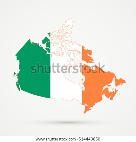 Canada map in Ireland flag colors, editable vector.