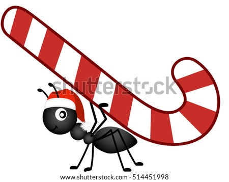 Ant carrying a Christmas candy cane