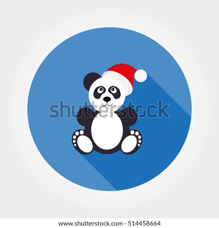 Panda in Santa hats. Icon for web and mobile application. Vector illustration on a button with a long shadow. Flat design style.
