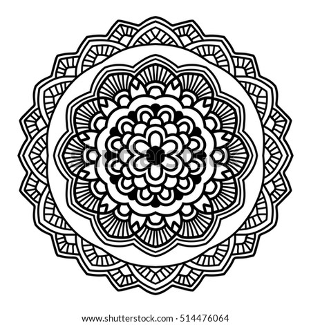 Simple black floral mandala on the white background. Orient motif