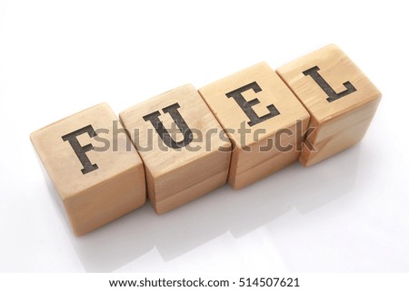 FUEL word made with building blocks isolated on white