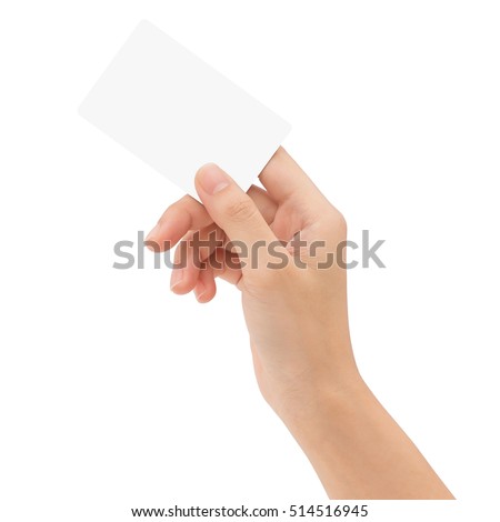 hand holding blank card isolated with clipping path