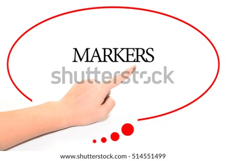 Hand writing MARKERS  with the abstract background. The word MARKERS represent the meaning of word as concept in stock photo.