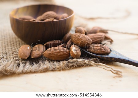 Almonds nuts. selective focus