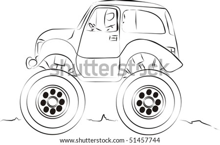 Off-road truck black and white vector illustration