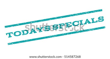 Todays Specials watermark stamp. Text tag between parallel lines with grunge design style. Rubber seal stamp with scratched texture. Vector color ink imprint on a white background.