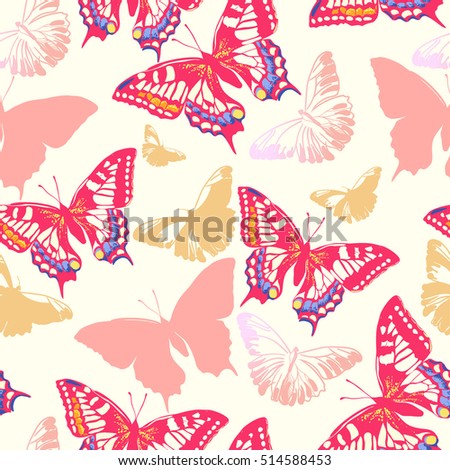 Butterflies seamless vector pattern.Summer print design. Textile background.Template for shirt, tee shirt, cover, paper.