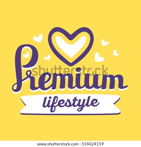 Style vector handwritten lettering with heart on yellow background. Calligraphic inscription. Hand drawn lettering print. Apparel, t-shirt, bag, sticker, poster, card design