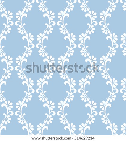 Floral pattern. Wallpaper baroque, damask. Seamless vector background. Blue and white ornament.