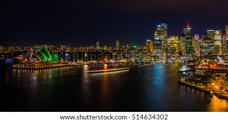 Sydney, Australia's biggest city at nighttime from harbour bridge