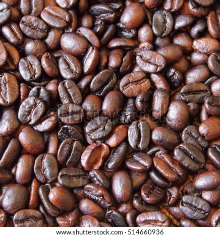 Coffee beans macro close up view