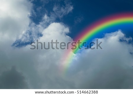 Nature cloudscape with blue sky and white cloud with rainbow