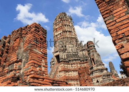 Wat Chaiwatthanaram ,Ayutthaya Historical Park ,Thailand ,world heritage. Thai temple ,ancient architecture ,ancient sculpture.