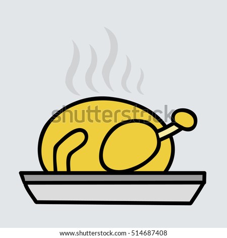 hot turkey roasted chicken with smoke. vector illustration