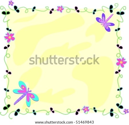 Frame of Dragonflies, Vines, and Flowers Vector