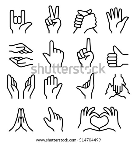 Hand icon set in thin line style