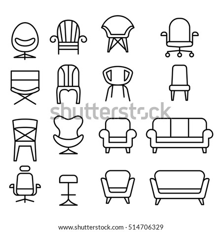 Front view  Chair icon set in thin line style Royalty-Free Stock Photo #514706329