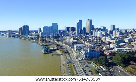 New Orleans cityscape along Mississippi.