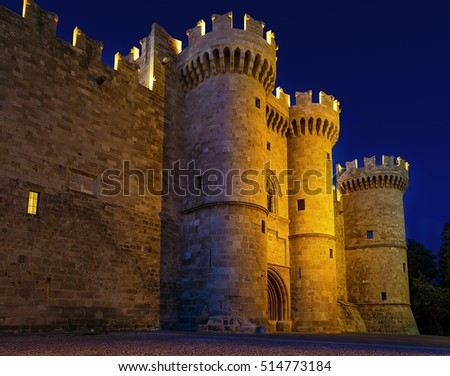 st John knights castle in night Rhodes island, Greece