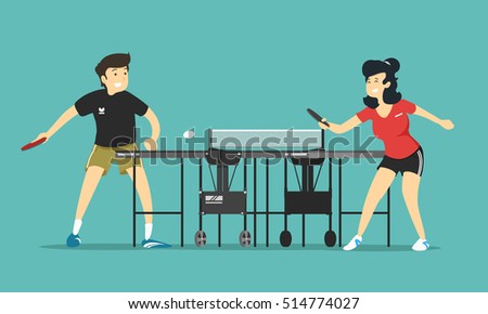 a man and woman playing table tennis. Vector illustration.