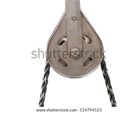 big Pulley and  rope on white background Royalty-Free Stock Photo #514794523