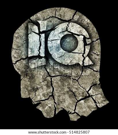 Dementia Intelligence Quotient Concept..
Stylized Male head with Intelligence quotient symbol and Dry cracked earth symbolized dementia and declining intelligence.Photo-montage.