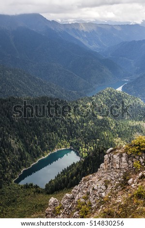 Alpine lakes Little Ritsa and Big Ritsa in the Republic of Abkhazia in the Caucasus mountains