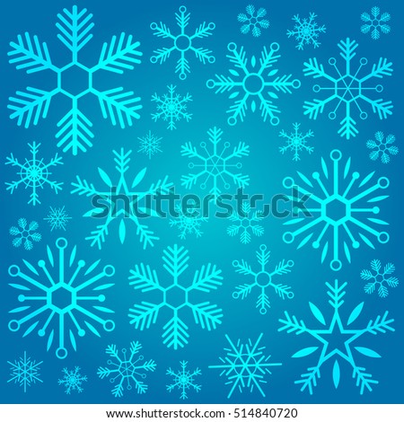 Merry Christmas and Happy New Year. Snowflakes on blue background. Vector illustration