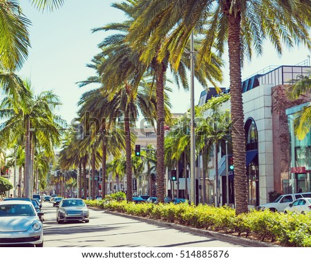 Rodeo drive on a sunny day, California Royalty-Free Stock Photo #514885876