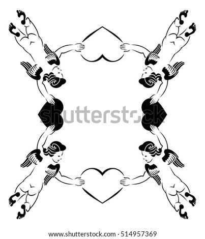 Valentine frame with cupids. Raster clip art.