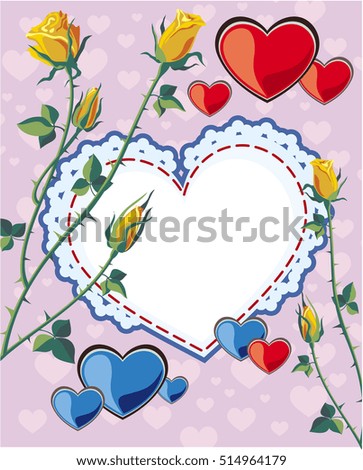 Holiday background with hearts and roses. Raster clip art.