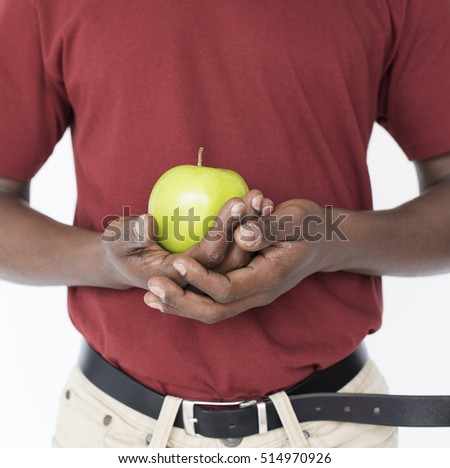 African Man Holding Apple Fruit Nutrition Concept