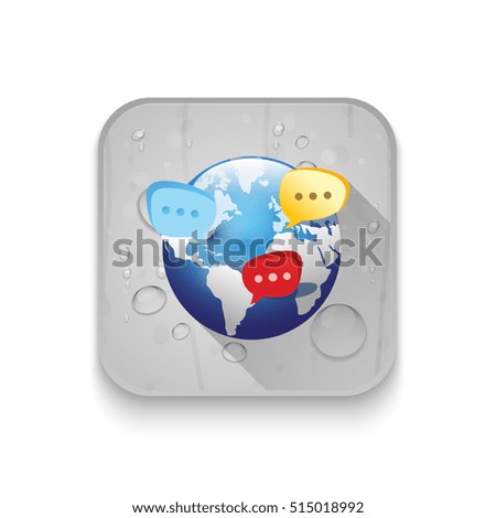 global social network icon With long shadow over app button