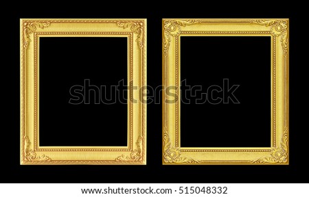 the antique gold frame isolated on black background