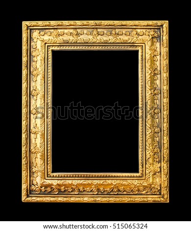 The antique gold frame on the black background