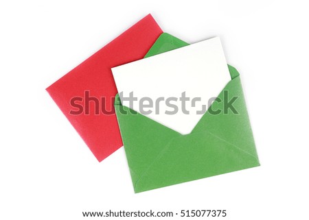 Envelope with a blank card on white background  