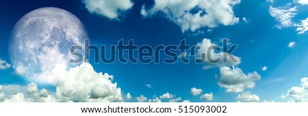 Panorama white Cloud blur sky super moon in morning, Elements of this image furnished by NASA