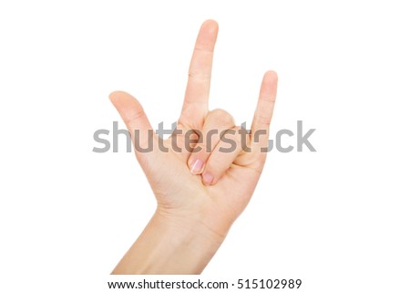 Woman gesturing Rock and Roll sign